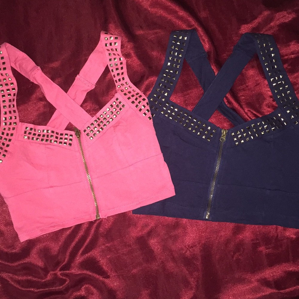 Never worn! Hot pink and navy blue crop tops.